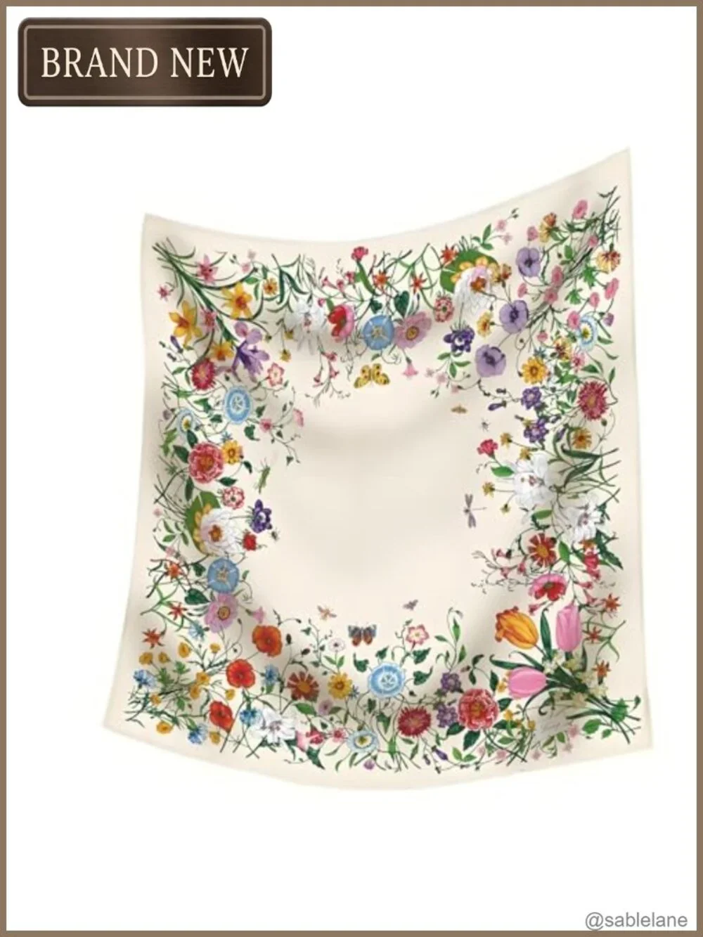 Floral Square Scarf Women Silk Feel Lightweight Headscarf Bandana Bag Wrap